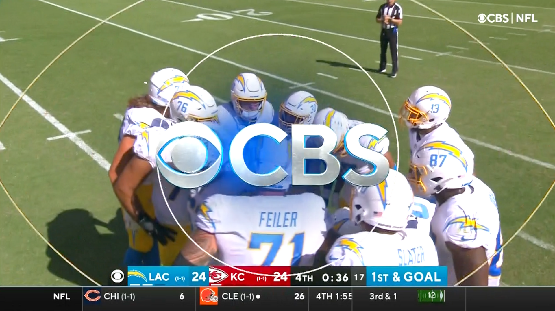 Finally, on CBS, the football matches the business cards